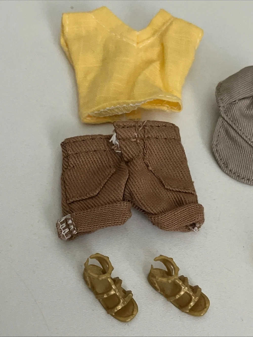 Barbie Doll Accessories Lot Shorts Yellow Top Handbag Compact Glasses Sandals